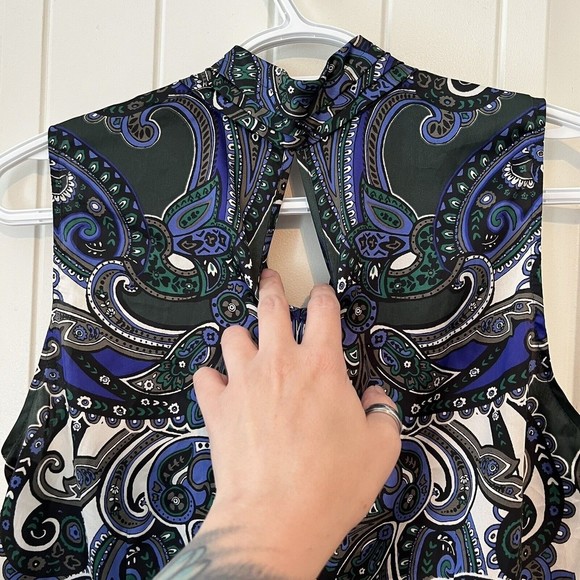Laundry By Shelli Segal Medium 8 Blue Black Paisley Sleeveless V-neck Blouse - Picture 4 of 10